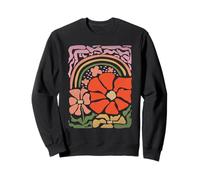 Stile Vintage Anni '70 con Motivo Floreale, Arcobaleno, Stile Hippie Felpa