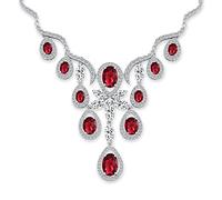Stile Vintage Bridal Prom Holiday Party Grande Multiforme A Goccia Forma Di Pera Cubic Zirconia Simulata Rubino Rosso AAA CZ V Collare Dichiarazione Bib Collana Per Donne Placcato Argento