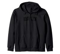 Stile Vintage Brooklyn NY Invecchiato Nero Varsity Felpa con Cappuccio