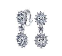 Stile Vintage Sposa Dichiarazione Pietra Preziosa Pave Corona Halo Cubic Zirconia AAA CZ Pendenti Goccia Ovale Lampadario Clip On Orecchini Per Donne Non-Pierced