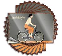 Stile vintage: una donna che guida la sua bicicletta con elegante decorazione per camera da letto da uomo mezza - decalcomanie tumbler impermeabile (6 x 9 cm)