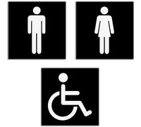 Stileitaliano Targhetta bagno Donne Uomini Disabili adesiva Targa Porta Toilette WC adesivo donna uomo targhette metallo targhe 3 pezzi (Nero)
