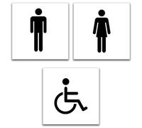 Stileitaliano Targhetta bagno Donne Uomini Disabili adesiva Targa Porta Toilette WC adesivo donna uomo targhette metallo targhe 3 pezzi (Bianco)