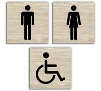 Stileitaliano Targhetta bagno Donne Uomini Disabili adesiva Targa Porta Toilette WC adesivo donna uomo targhette metallo targhe 3 pezzi (Effetto rovere)