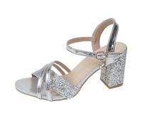 Stiletto da donna con punta aperta e paillettes brillanti sandali da donna estate nudo piedi peep toe scarpe tacco quadrato alto briglie incrociate sulla parte anteriore della caviglia con fibbia