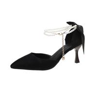 Stiletto da donna con tacco a blocco con retro e bracciale alla caviglia a doppia fila di perle imitazione staccabile, comodo per matrimoni, cocktail e tutti i giorni, Z Nero, 39 EU