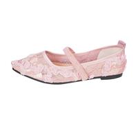 Stiletto da donna di grandi dimensioni, nuova collezione in pizzo e mesh traspirante punta a punta fine suola piatta scollatura elegante scarpe comode e alla moda, Rosa257, 42 EU