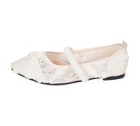 Stiletto da donna di grandi dimensioni, nuova collezione in pizzo e mesh traspirante punta a punta fine suola piatta scollatura elegante scarpe comode e alla moda, Bianco257, 39 EU