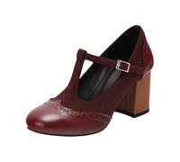 Stiletto Donna Classico Salomé Punta Chiusa Sandali Brogue con Flangia a T per Ufficio, Lavoro e Uso Quotidiano, Vino, 40 EU