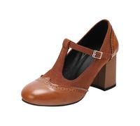 Stiletto Donna Classico Salomé Punta Chiusa Sandali Brogue con Flangia a T per Ufficio, Lavoro e Uso Quotidiano, giallo, 42 EU