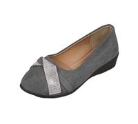 Stiletto in Velluto da Donna a Punta Rotonda Tacco a Zeppe e Strass decorativi scollatura elegante e infillante Facile Scarpe alla Moda per la Città o un'occasione speciale, Grigio229, 42 EU