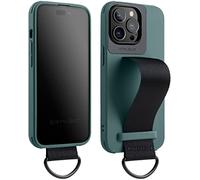 StilGut Case compatibile con iPhone 14 Pro (6.1“) Cover con Supporto per Dito in Nylon, Custodia TPU con Cinturino per Mano, Verde