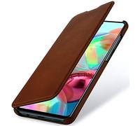StilGut custodia compatibile con Galaxy A71 custodia a libro in pelle Book Type Case, cognac