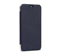 StilGut Custodia Compatibile con Huawei P20 Lite Cover NFC/RFID Blocker in plastica Trasparente con Patta in Pelle Nappa. Blu/Trasparente