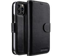 StilGut Talis cover compatibile con iPhone 12 Pro Max (6.7") custodia a portafoglio in pelle con funzione supporto, chiusura magnetica & scocca trasparente - nero nappa