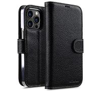 StilGut Talis cover compatibile con iPhone 13 Pro Max (6.7") custodia a portafoglio in pelle con funzione supporto, chiusura magnetica & scocca trasparente - Nero