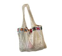 Stili alla moda Borsa a tracolla con scava fuori Crochet Knit Design Borse da spiaggia Grande borsa per la moda donna ricamo borsa a tracolla, Beige, Taglia unica
