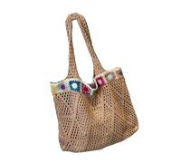 Stili alla moda Borsa a tracolla con scava fuori Crochet Knit Design Borse da spiaggia Grande borsa per la moda donna ricamo borsa a tracolla, cachi, Taglia unica
