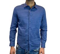 STILL Camicia Collo Classico Scollo Francese Lino Cotone Vari Colori Primavera Estate Leggera Fresca Slim Fit Moda New Elegante Tinta Unita Manica Lunga S M L XL XXL Aderente MLFRAU (L, Marine)