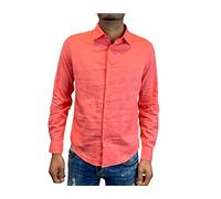 STILL Camicia Collo Classico Scollo Francese Lino Cotone Vari Colori Primavera Estate Leggera Fresca Slim Fit Moda New Elegante Tinta Unita Manica Lunga S M L XL XXL Aderente MLFRAU (S, Corallo)