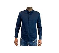 STILL Camicia Collo Coreana Scollo Coreano Lino Cotone Vari Colori Primavera Estate Leggera Fresca Slim Fit Moda New Elegante Tinta Unita Manica Lunga S M L XL XXL Aderente Art MLCORU (M, Blu)