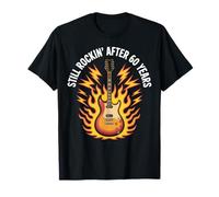 Still Rockin' After 60 Years Guitar Flame Design Maglietta