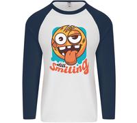 Still Sorridente Divertente Emoji Exhausted Stanco Uomo L/S Baseball T-Shirt