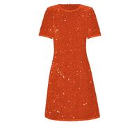 Stillluxury Abito da ballo con paillettes scintillanti per le donne a maniche corte abito da ritorno a casa una linea abito da sera PM73, Arancio bruciato A, 44