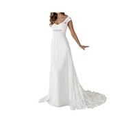 Stillluxury Abito da sposa in Chiffon Vita Impero Abiti da sposa per la sposa Cap Maniche Una Linea Abito da sposa w84, bianco, 42