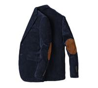 Stillluxury Giacca blazer con toppa al gomito per uomo monopetto in velluto a coste casual cappotto sportivo con risvolto tacca smoking da sposa, Blu marino scuro, 5XL