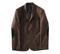 Stillluxury Giacca da uomo marrone con toppa a gomito in tweed blazer sportivo monopetto con risvolto dentellato giacca vintage per gli uomini, XXL