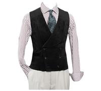 Stillluxury - Gilet doppiopetto in corduroy da uomo, slim fit, scialle alla moda con revers, per la moda invernale e cerimoniale, Nero , L