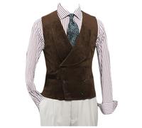 Stillluxury Velluto a coste doppio petto per gli uomini Slim Fit scialle moda risvolto inverno casual gilet da sposa, cioccolato, S