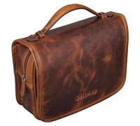 STILORD 'Arlo' Borsa da Toilette pelle da Appendere Beauty Case Borsetta da viaggio Con Manico Borsa di lavaggio Trousse da bagno Vera Pelle, Colore:kara - cognac