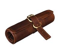 STILORD 'Felix' Astuccio in pelle vintage Rollup per scuola università lavoro Portapenne Portamatite Portacolori Porta Pennelli in vero cuoio, Colore:cognac marrone scuro
