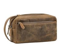 STILORD 'Gaius' Beauty Case Uomo Pelle Vera Vintage Borsa da Toilette Kit da Viaggio Uomini con 2 Scomparti e Manico Trousse Compatta per Viaggi e Uso Quotidiano, Colore:marrone medio