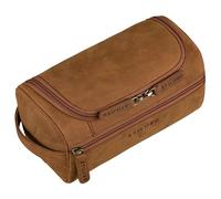 STILORD 'Rowan' Borsa da Toilette da Appendere Beauty Case Uomo Pelle Trousse Trucchi Donna Cuoio Kit Viaggio Porta Trucchi Makeup Bag Vintage, Colore:tan marrone - scuro