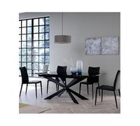 Stilprojectstore Tavolo da pranzo Allungabile Rettangolare in Vetro Nero e Gambe Acciaio Nero 160x90x75 - Altea