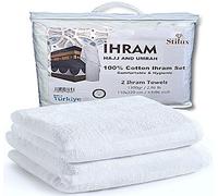 Stilux Set da uomo Ihram Ehram Ahram per Hajj e Umrah, 1300 g, 2 asciugamani bianchi 110 x 220 cm, 100% cotone naturale, igienico, comodo e ad asciugatura rapida