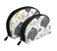 Stingray di vita marina, Borsa per trucco a conchiglia Portamonete da donna Borsa da toilette piccola Borsa per cosmetici 2 pezzi