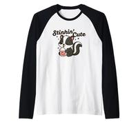 Stinkin Carino Cartoon Baby Skunk Bere Boba Kawaii Style Maglia con Maniche Raglan