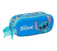 Stitch 3D - Astuccio doppio 3D, astuccio per bambini, ideale per bambini in età scolastica, comodo e versatile, qualità e resistenza, 21 x 6 x 8 cm, colore blu, blu, Estándar, Casual