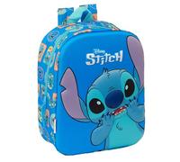 STITCH 3D - Zaino da asilo 3D, adattabile al carrello, facile da pulire, ideale per bambini di diverse età, comodo e versatile, qualità e resistenza, 22 x 10 x 27 cm, colore blu, blu, Estándar, Casual