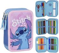 Stitch - Astuccio scolastico per bambini, colore: rosa, chiusura a cerniera, 12,