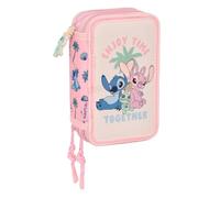 STITCH BEACH - Astuccio scuola con 37 utili inclusi, astuccio per bambini, ideale per bambini dai 5 ai 14 anni, comodo e versatile, qualità e resistenza, 12,5 x 5,5 x 19,5 cm, Rosa pastello, M, Casual