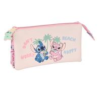 safta STITCH BEACH - Astuccio triplo, astuccio per bambini, ideale per bambini in età scolastica, comodo e versatile, qualità e resistenza, 22 x 3 x 12 cm, Rosa pastello, M, Casual