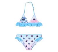 Stitch Bikini Bambina 2 Pezzi Costume Mare con Top Triangolo e Rouches Fantasia Conchiglie Rosa e Blu Asciugatura Rapida Piscina