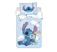 Stitch Disney - Parure da letto per bambini - 100 x 135 cm + 40 x 60 cm - 100% cotone - certificata Oeko-TEX - copripiumino + federa - motivo nuvole e stelle