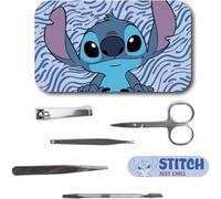 Stitch Disney - Set di manicure per ragazze e adolescenti con astuccio in metallo, forbici, tagliaunghie, pinzette e strumento per cuticole - Kit portatile di bellezza Just Chill