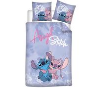 Stitch e Angel Copripiumino Singolo 140x200 + Federa 65x65 Misto Cotone | Set lenzuola reversibile | Misto cotone asciugatura rapida | Disney Lilo & Stitch | Teen & adulti | Regalo | Idea regalo